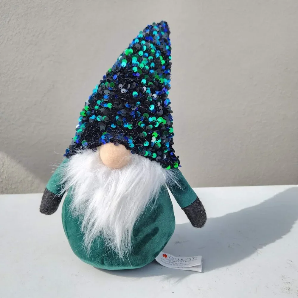 Christmas Decor Sequined Hat Gnome Green Weighted Plush Stuffed Animal Plushie N